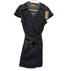 Drama Gold Denim Double-Breasted Button-Down Dress Belted Waist Size 9/10